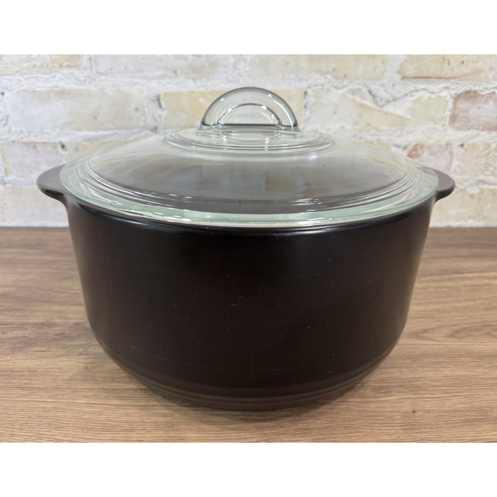 Pampered Chef Rockcrok 8 Qt Dutch Oven Black Ceramic Pot Glass Lid HTF Set EUC